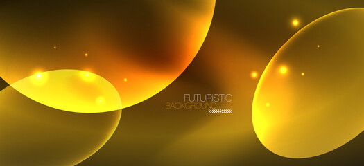 Neon ellipses abstract backgrounds. Shiny bright round shapes glowing in the dark. Vector futuristic illustrations for covers, banners, flyers and posters and other