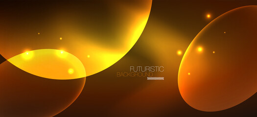 Neon ellipses abstract backgrounds. Shiny bright round shapes glowing in the dark. Vector futuristic illustrations for covers, banners, flyers and posters and other
