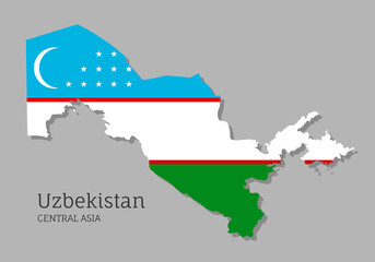 Map of Uzbekistan with national flag. Highly detailed editable map of Uzbekistan, Central Asia country territory borders. Political or geographical design element vector illustration