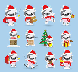cute kawaii cow theme Christmas and happy new year.