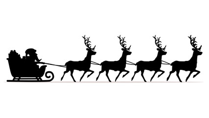 Silhouette of santa claus with reindeer and gifts Christmas season