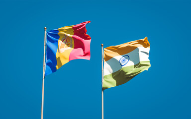 Beautiful national state flags of India and Andorra.