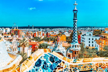 BARCELONA, SPAIN - SEPT 02,2014 :Gorgeous and amazing Park Guel in Barcelona. In 1984 park has been declared UNESCO by the World heritage of mankind. Park Guell (1914) 