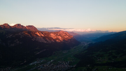 Sunset Alpine glow in Flums Switzerland - Drone Perspective Landscape Photography