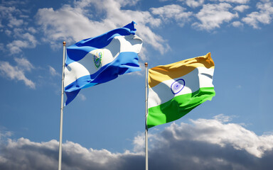 Beautiful national state flags of India and El Salvador.