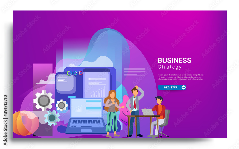 Wall mural design web templates for teamwork concept, business strategy, analytics and idea. modern vector illu