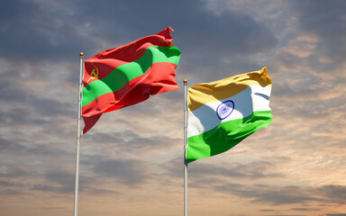 Beautiful national state flags of Transnistria and India.