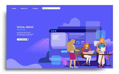 Social media marketing landing page template. Modern flat design concept of web page design for website and mobile website. Vector illustration