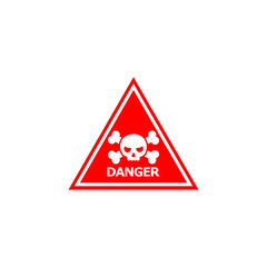Red danger skull crossbones warning sign isolated on white background