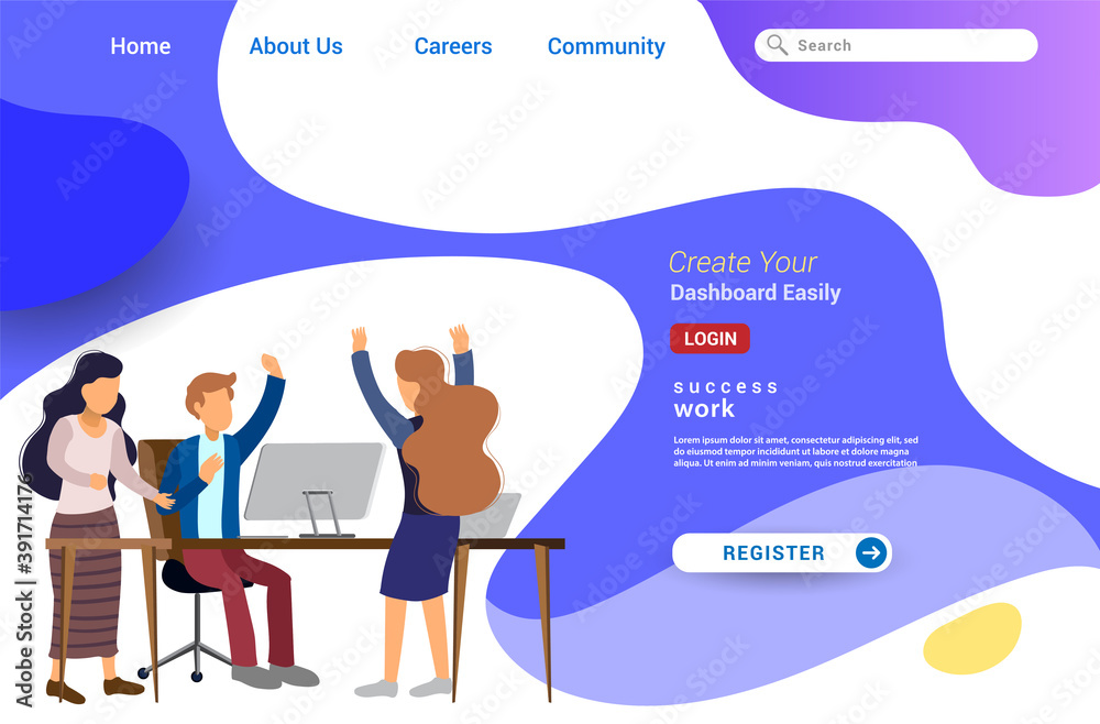 Wall mural landing page template design of teamwork concept. modern flat design concept of web page design for 