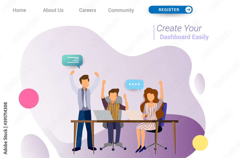 Wall mural landing page template design of teamwork concept. modern flat design concept of web page design for 