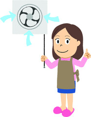 換気扇を回して換気する女性