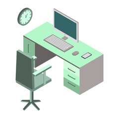 Isometric home office icon.Isometric workplace vector illustration isolated on white background.