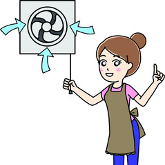 換気扇を回して密閉空間を換気する主婦