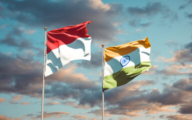 Beautiful national state flags of Monaco and India.