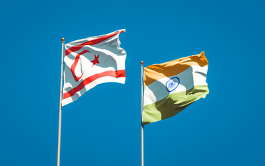 Beautiful national state flags of Turkish Republic of Northern Cyprus and India.