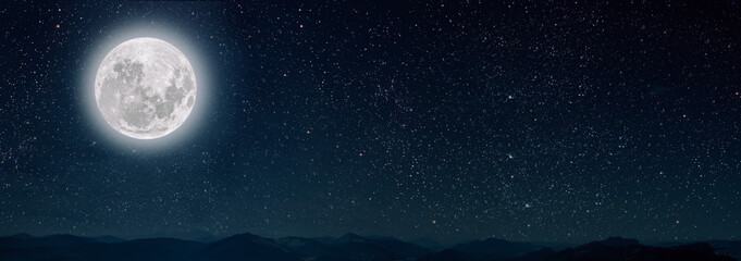 mountain. backgrounds night sky with stars and moon and clouds.