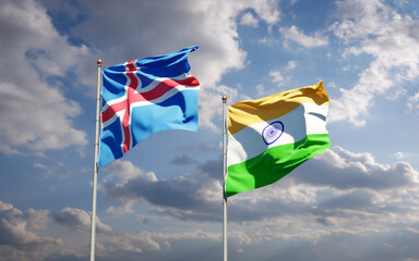 Beautiful national state flags of Iceland and India.