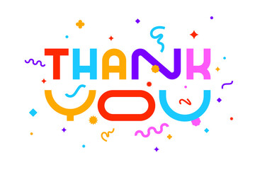Thank you. Banner, poster and sticker concept, geometric memphis style with text Thank you. Greeting card message thank you for banner, poster. Explosion colorful burst design. Vector Illustration