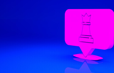 Pink Chess icon isolated on blue background. Business strategy. Game, management, finance. Minimalism concept. 3d illustration 3D render.