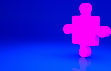 Pink Puzzle pieces toy icon isolated on blue background. Minimalism concept. 3d illustration 3D render.