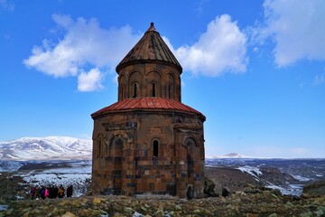 Fototapeta na wymiar View of the church in Ani ruins in Kars district of Turkey.