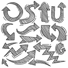 Set of arrow in doodle style isolated on white background, Vector hand drawn set arrow theme. Vector illustration