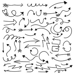 Set of arrow in doodle style isolated on white background, Vector hand drawn set arrow theme. Vector illustration