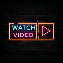 Fototapeta na wymiar Watch video neon signs vector. Design template neon sign