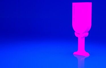 Pink Glass of champagne icon isolated on blue background. Minimalism concept. 3d illustration 3D render.