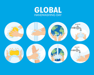 bundle of eight global handwashing day set icons