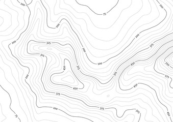 Artificial contour topo map in black/white with labels