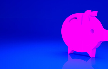 Pink Piggy bank icon isolated on blue background. Icon saving or accumulation of money, investment. Minimalism concept. 3d illustration 3D render.