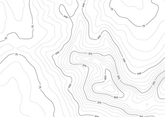 Artificial contour topo map in black/white with labels