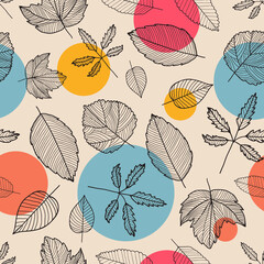 Vector leaves seamless pattern, hand drawn autumn background.