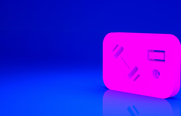 Pink Fitness club, gym card icon isolated on blue background. Minimalism concept. 3d illustration 3D render.