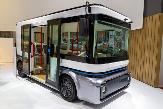 e.GO Mover electric bus showcased at the 89th Geneva International Motor Show. Geneva, Switzerland - March 6, 2019.