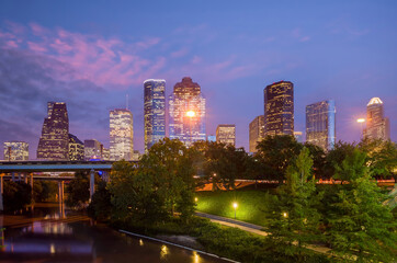 Houston city downtown skyline cityscape of Texas USA