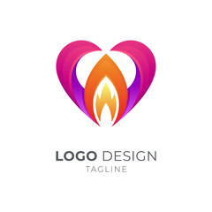 Fire Heart Logo Design, Love Passion Logo Vector