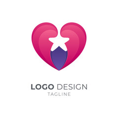 Love Star Logo, Heart Shape and Star Silhouette Combination Logo Concept