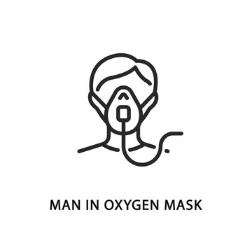 Man In Oxygen Mask Flat Line Icon.