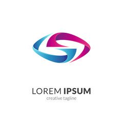 Eye letter S logo concept, luxury 3d logo style, red and blue gradient color on white background