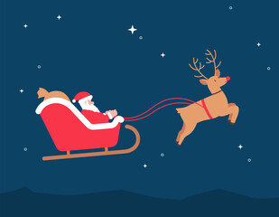 Christmas Santa Sleigh Reindeer Rudolf Vector Illustration