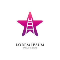 Obraz premium Reach dreams logo, star and ladder/stairs logo concept, simple flat logo style, gradient red purple colors