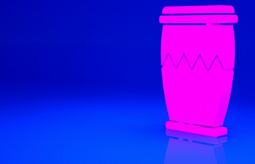 Pink Drum icon isolated on blue background. Music sign. Musical instrument symbol. Minimalism concept. 3d illustration 3D render.