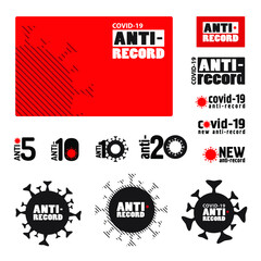 Coronavirus new anti-record banner, icons, labels set.  Black, white and red colors. Covid-19 Novel virus pandemic outbreak. Stop Coronavirus Concept. Vector medical poster, banner elements.