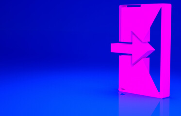 Pink Fire exit icon isolated on blue background. Fire emergency icon. Minimalism concept. 3d illustration 3D render.