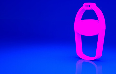 Pink Fire bucket icon isolated on blue background. Metal bucket empty or with water for fire fighting. Minimalism concept. 3d illustration 3D render.