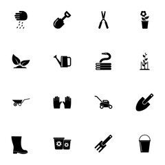 Garden icon - Expand to any size - Change to any colour. Perfect Flat Vector Contains such Icons as sprinkler, lawn, flower, mower, seed, grass, agriculture, boot, fertilizer, gardening, glove, leaf.