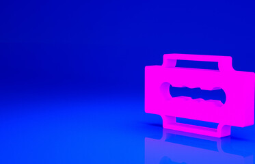 Pink Blade razor icon isolated on blue background. Minimalism concept. 3d illustration 3D render.
